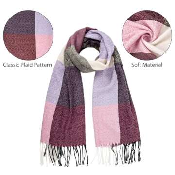 Loritta Womens Scarf Fashion Long Plaid Shawls Wraps Big Grid Winter Warm Lattice Large Scarves Gifts, Purple Pink Lattice