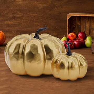 Meiwlong Artificial Fake Foam Gold Pumpkins Decoration Halloween Fall Harvest Farmhouse Table Kitchen Realistic Wedding Thanksgiving Centerpiece