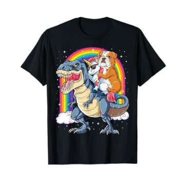 English Bulldog Unicorn Dinosaur T rex Girls Rainbow Gifts T-Shirt