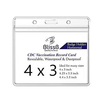 BlissB Vaccine Card Holder, Vaccination Protector, Waterproof Covid 4X3 inches Plastic Clear Vinyl Sleeves for Holder and Protector with Resealable Zip Type (Pack of 5), C-h-05