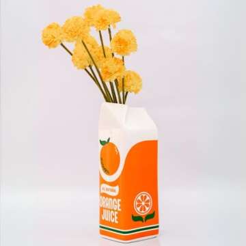 ban.do Vintage Inspired Orange Juice Vase, The Original Rise and Shine Decorative Ceramic Vase, OJ Carton, Retro/Unique/Eclectic/Novelty Accent for Home/Kitchen/Office, Orange Juice