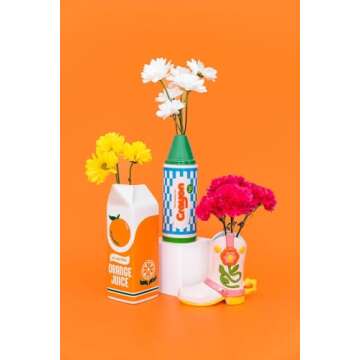 ban.do Vintage Inspired Orange Juice Vase, The Original Rise and Shine Decorative Ceramic Vase, OJ Carton, Retro/Unique/Eclectic/Novelty Accent for Home/Kitchen/Office, Orange Juice