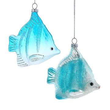 Kurt Adler Glass Frosted Blue Fish Ornaments 2 Assorted