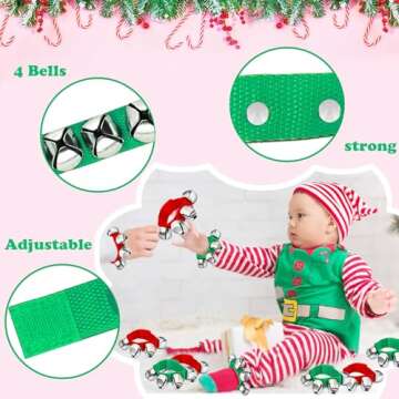 12 Pcs Christmas Wrist Jingle Bells,Bracelets Hand Bell Band Instrument Percussion Musical Ankle Bell for Kids,Party Favors,Green Red