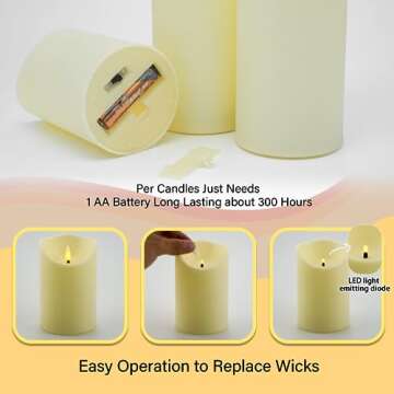 Nimiko Flameless Candles with Remote, Battery Operated Flickering Flameless Candles, LED Candles with Timer 2/4/6/8H, with Realistic LED Candles Set of 9 (D3 x H 3" 4" 5" 6" 7") (Ivory)