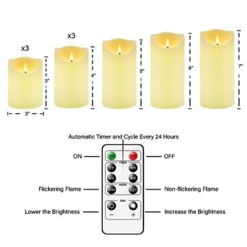 Nimiko Flameless Candles with Remote, Battery Operated Flickering Flameless Candles, LED Candles with Timer 2/4/6/8H, with Realistic LED Candles Set of 9 (D3 x H 3" 4" 5" 6" 7") (Ivory)