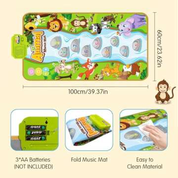 BAIAI Baby Music Mat Toys: Montessori Toy Toddlers Dance Pad for 2-4 Year Old Sensory Step & Sing Floor Mat Early Educational Toys for Kids Boys Girls Age 2 3 4 5 Christmas Birthday Gifts - Animal