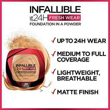 L’Oréal Paris Makeup Infallible Fresh Wear Foundation in a Powder, Up to 24H Wear, Waterproof, True Beige, 0.31 oz.