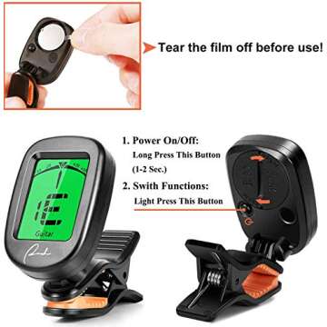 Ranch Guitar Tuner Clip On for Acoustic/Electric Guitar, Ukulele, Violin, Bass, Banjo and Chromatic Tuning Modes - Classical Black