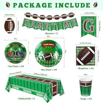 OHOME Football Party Decorations - Superbowl Party Decorations 2025 - Serve 24 - Football Plates Tablecloth Napkins Cups Banner | SuperBowl Party Supplies Favors,Football Accessories Birthday Decor