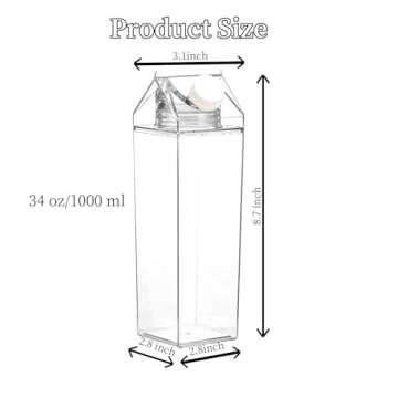 Voittozege 34 oz Clear Milk Carton Water Bottle, 6 Pcs Plastic Milk Bottles Portable Square Milk Box Bulk, Reusable Milk Carton Container Juice Bottle for Outdoor Sports Travel Drinking