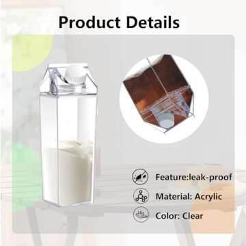 Voittozege 34 oz Clear Milk Carton Water Bottle, 6 Pcs Plastic Milk Bottles Portable Square Milk Box Bulk, Reusable Milk Carton Container Juice Bottle for Outdoor Sports Travel Drinking