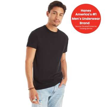 Hanes Mens Cotton, Moisture-wicking Crew Tee Undershirts, Multi-packs, Black/Grey/Blue Assorted - 6 Pack, Small US