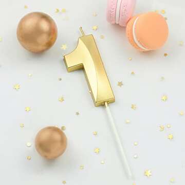 CAKE CODE 2.76 Inch Diamond Gold 1 Number Birthday Candles, Gold Number Candles, Cake Number Candles, Party Celebration