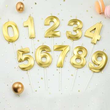 CAKE CODE 2.76 Inch Diamond Gold 1 Number Birthday Candles, Gold Number Candles, Cake Number Candles, Party Celebration