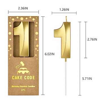 CAKE CODE 2.76 Inch Diamond Gold 1 Number Birthday Candles, Gold Number Candles, Cake Number Candles, Party Celebration