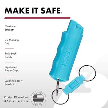 SABRE Pepper Spray, Quick Release Keychain for Easy Carry and Fast Access, Finger Grip for More Accurate and Faster Aim, Maximum Police Strength OC Spray, 0.54 oz, Secure and Easy to Use Safety