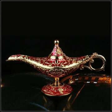 WEISIPU Aladdin Magic Genie Lamps - Classic Vintage Collectible Lamp for Home Decor, Parties, Halloween, and Birthdays (Gold - Red)