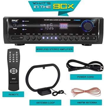 Pyle Wireless Bluetooth Power Amplifier System- 300W 4 Channel Home Theater Audio Stereo Sound Receiver Box Entertainment w/ USB, RCA, 3.5mm AUX, LED, Remote for Speaker, PA, Studio, Black - PT390BTU