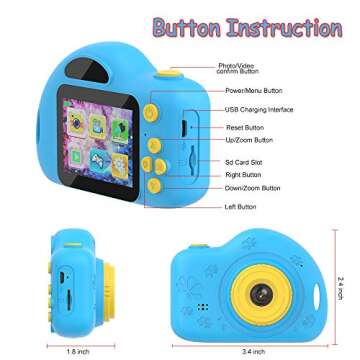 Toys for 4-8 Year Old Boys Kids Camera Gifts for Children Compact Cartoon Camcorder with 1080P and 2.0 Inch IPS Screen for Boy Toys Age 4-8 by huwairen(32GB SD Card Included)