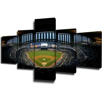 TUMOVO Sports Room Decorations Stadium Paintings Major League Baseball Pictures 5 Piece Canvas Wall Art Home Decor for Living Room Framed Gallery-Wrapped Ready to Hang (50''Wx24''H)
