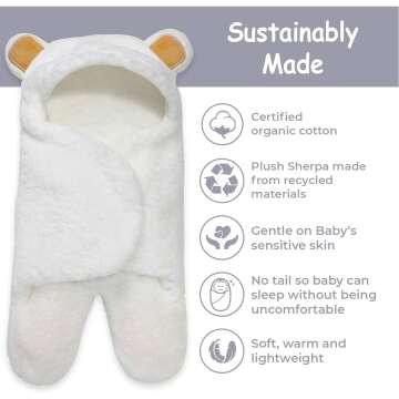 Organic Newborn Swaddle Wrap - Cute Bear Design