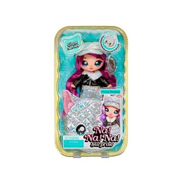 Na Na Na Surprise Glam Series Chrissy Diamond Fashion Doll & Metallic Cat Purse, Purple Hair, Cute Kitty Ear Hat Outfit & Accessories, 2-in-1 Gift for Kids, Toy for Girls & Boys Ages 5 6 7 8+ Years