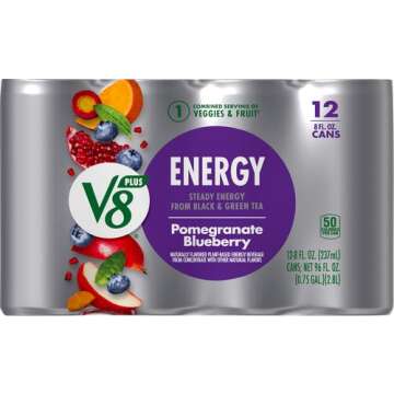 V8 +Energy Pomegranate Blueberry Juice Energy Drink, 8 fl oz Can (12 Pack)