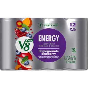 V8 +Energy Pomegranate Blueberry Juice Energy Drink, 8 fl oz Can (12 Pack)