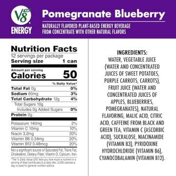 V8 +Energy Pomegranate Blueberry Juice Energy Drink, 8 fl oz Can (12 Pack)