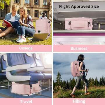 Travel Backpack for Women, Carry On Backpack with USB Charging Port & Shoe Pouch, TSA 15.6inch Laptop Backpack Flight Approved, College Nurse Bag Casual Daypack for Weekender Business Hiking, Pink