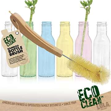 Lola Products Bamboo Bottle Brush, Ergonomic Durable Bamboo Handle, Non Scratch, Easy Storage, Bristles Made from Recycled Soda/Water Bottles - 1 Pack