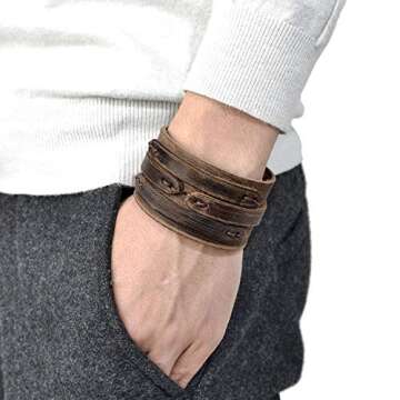 Tornito 3Pcs Adjustable Leather Bracelets for Men & Women