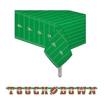 4 Pack Game Day Football Touchdown Tablecover 54" x 78" | 1 "Touchdown" letter banner | Ideal for Superbowl, NFL Games, Playoffs, Birthdays, Tailgate, Baby Shower, Football Party