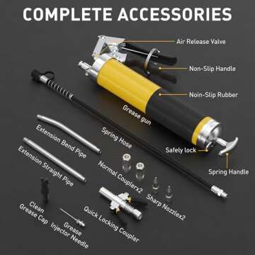 Grease Gun Kit with Hose Coupler : Lube Grease Guns Tool for 14 Oz Grease Tube - 8000 PSI Pistol Grip Heavy Duty Grease Gun with Locking and Needle Tip Nozzle - Manual Grease Gun with Zerk Fitting