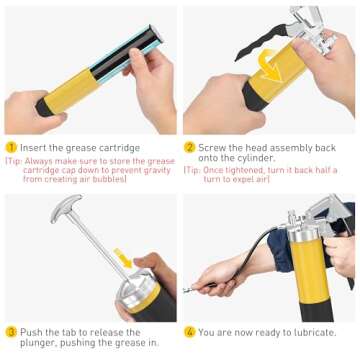 Grease Gun Kit with Hose Coupler : Lube Grease Guns Tool for 14 Oz Grease Tube - 8000 PSI Pistol Grip Heavy Duty Grease Gun with Locking and Needle Tip Nozzle - Manual Grease Gun with Zerk Fitting