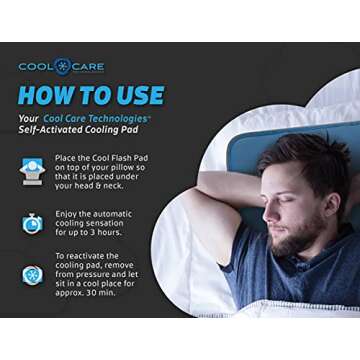 Cool Care Technologies Pillow Cooling Pad - Pressure Activated Gel Cooling Mat Provides Instant Cool Relief - Ideal for Fevers, Migraines, Hot Flashes, Night Sweats - Place on Pillow