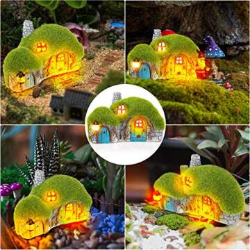 Outdoor Figurine Lights Garden House Statue - Outdoor Statues with Solar Lights Garden Cottage Lighting Figurines for Home or Yard Decor