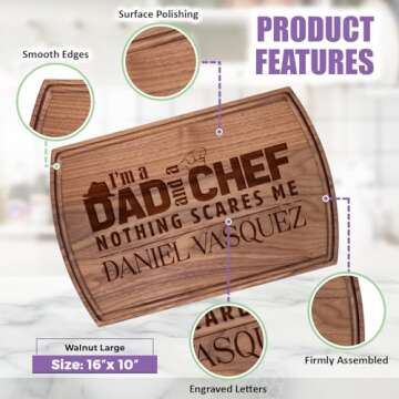 Tayfus Personalized Wooden Cutting Boards for Men - Christmas Gifts for Men and Dad, Customized Meat Boards for Grill Masters - Custom Gift Ideas for Fathers Day and Anniversary, Mens Christmas Gifts