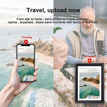 WOZIFAN Digital Photo Frame 10.1 Inch WiFi Smart Digital Picture Frame with 16GB Memory, 1280 * 800 HD Screen, Share Photos and Videos Instantly via Email or App, Auto-Rotate, Gifts for Dad - Black