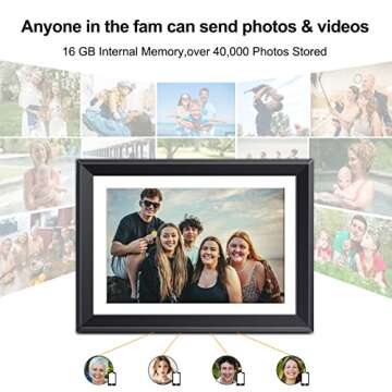 WOZIFAN Digital Photo Frame 10.1 Inch WiFi Smart Digital Picture Frame with 16GB Memory, 1280 * 800 HD Screen, Share Photos and Videos Instantly via Email or App, Auto-Rotate, Gifts for Dad - Black