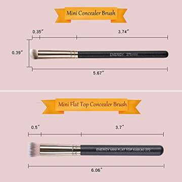 ENERGY Kabuki Brushes Set - Mini Flat Top Kabuki Brush and Slant Concealer Brush Under Eye for Eyebrows Eyeshadow Brushes for Liquid Cream Powder Blending,Stippling,Highlighter and Nose Contour