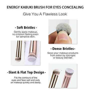 ENERGY Kabuki Brushes Set - Mini Flat Top Kabuki Brush and Slant Concealer Brush Under Eye for Eyebrows Eyeshadow Brushes for Liquid Cream Powder Blending,Stippling,Highlighter and Nose Contour