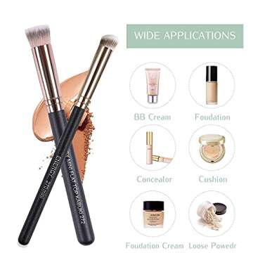 ENERGY Kabuki Brushes Set - Mini Flat Top Kabuki Brush and Slant Concealer Brush Under Eye for Eyebrows Eyeshadow Brushes for Liquid Cream Powder Blending,Stippling,Highlighter and Nose Contour