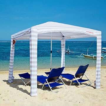 CoolCabana Beach Shade Tent - Easy Setup, UPF 50+ Protection, Large & Medium Sizes, Compact & Wind Resistant - Beach Cabana for The Whole Family - Beige Stripes, Medium