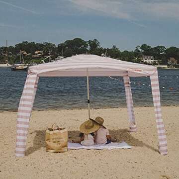 CoolCabana Beach Shade Tent - Easy Setup, UPF 50+ Protection, Large & Medium Sizes, Compact & Wind Resistant - Beach Cabana for The Whole Family - Beige Stripes, Medium