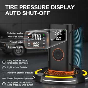 (New Upgrade) ZSX Tire Inflator Portable Air Compressor-160 PSI Air Pump with Memory Function, Electric Bike Pump with Tire Pressure Gauge, Tire Inflator for Car, Motorcycle, Bicycle and More