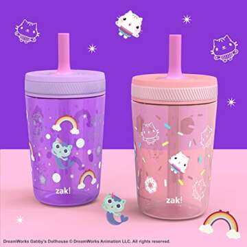 Zak Designs Gabby's Dollhouse Kelso Toddler Cups For Travel or At Home, 15oz 2-Pack Durable Plastic Sippy Cups With Leak-Proof Design is Perfect For Kids (Cakey Cat, Mercat)