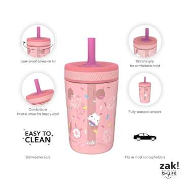 Zak Designs Gabby's Dollhouse Kelso Toddler Cups For Travel or At Home, 15oz 2-Pack Durable Plastic Sippy Cups With Leak-Proof Design is Perfect For Kids (Cakey Cat, Mercat)