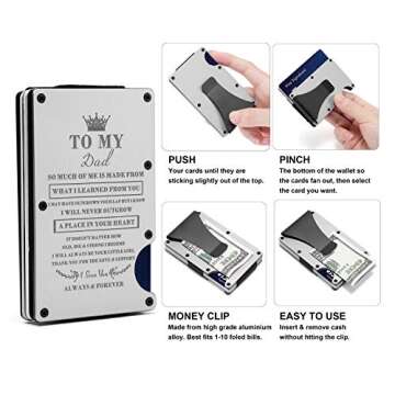 To My Dad Gift | Men Minimalist Personalized Engraved Metal Wallet for Daddy from Daughter | Custom Love Message Slim Aluminum Card Holder with Money Clip | Birthday Christmas Fathers Day Wedding bday